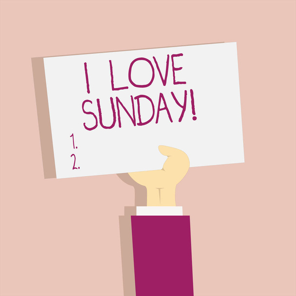 Text sign showing I Love Sunday. Conceptual photo To have affection for the weekend happy excited relax. - Photo, Image