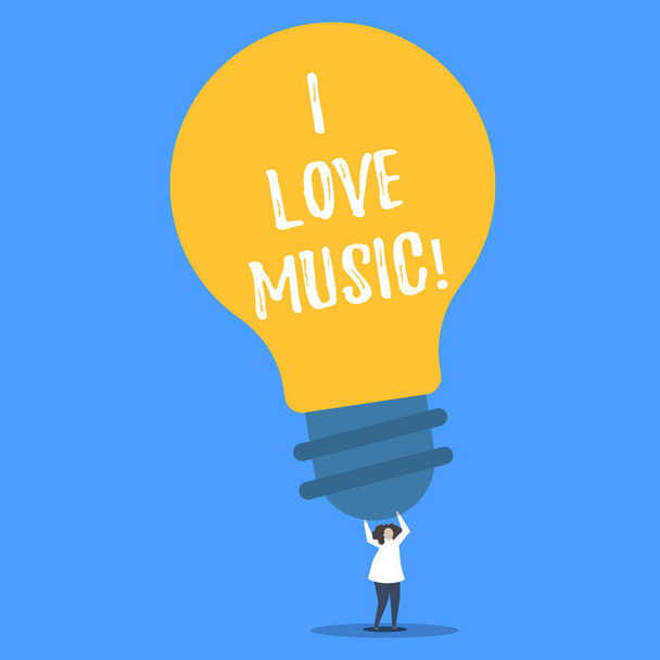 Pisanie tekstu Word I Love Music. Koncepcja biznesowa, za to, że miłość na dobre dźwięki liryczny śpiewaków, muzyków. - Zdjęcie, obraz