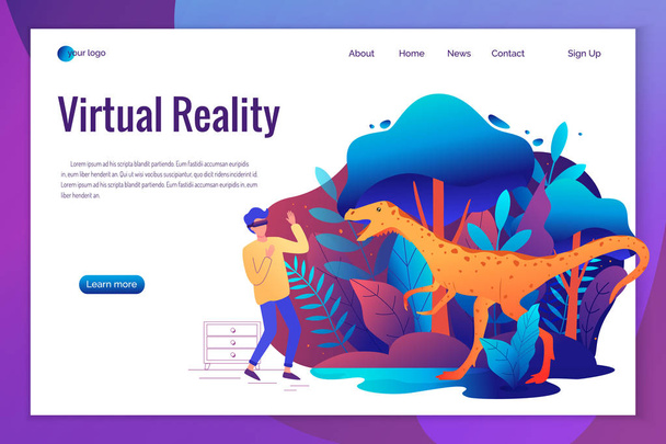 Mann erlebt Virtual-Reality-Spiel mit VR-Brille. Vektorillustration. - Vektor, Bild