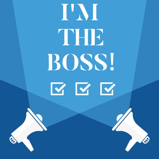 Pisanie tekstu Word I M The Boss. Koncepcja biznesowa dla być tym, który daje zlecenia na pracę lub konkretnej sytuacji. - Zdjęcie, obraz