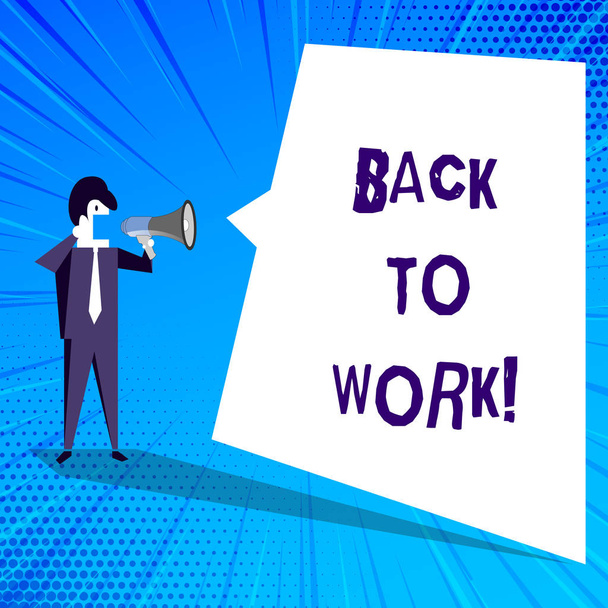 Написание почерка "Назад к работе". Концепция, означающая возвращение к работе по окончании отпуска или отпуска
. - Фото, изображение