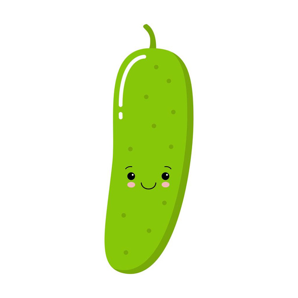 Happy smilling cute cucumber. Vector modern flat style cartoon character illustration icon design.Isolated on white background. Cucumber fruit healthy food,vegetarian concept - Vettoriali, immagini