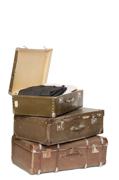Heap of old suitcases isolated on white - Φωτογραφία, εικόνα