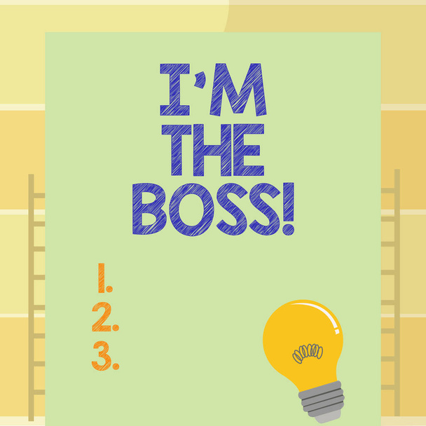 Scrivere una nota che mostra I M The Boss. Business photo showcase Essere quello che dà ordini su un lavoro o una situazione particolare
. - Foto, immagini