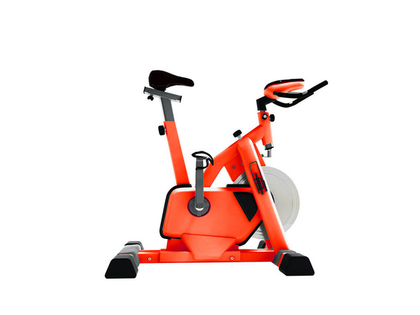 Red sport bike simulator for sporty lifestyle side view 3d render on white background no shadow - Photo, Image