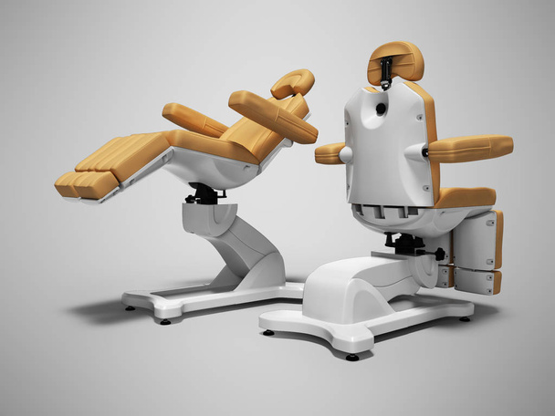Nowoczesne brązowy skórzany fotel pedicure w składany i rozłożeniu stan widoku prawej strony renderowania 3d na szarym tle, z tle - Zdjęcie, obraz