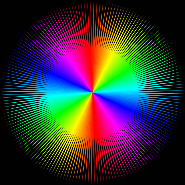 Fondo en forma de una bola de colores con rayos aislados sobre un fondo negro
 - Vector, Imagen