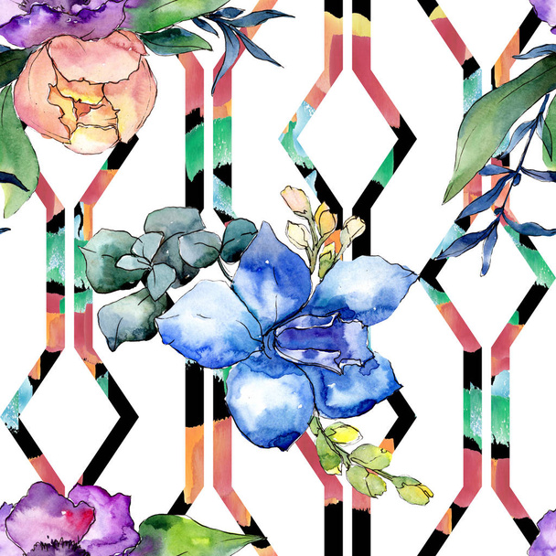 Peony bouquets floral botanical flower. Watercolor background illustration set. Seamless background pattern. - Foto, imagen