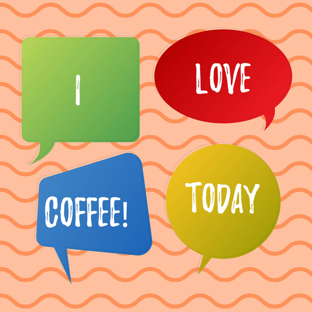 Scrittura concettuale a mano che mostra I Love Coffee. Business photo text Amante affetto per le bevande calde con caffeina Dipendenza
. - Foto, immagini