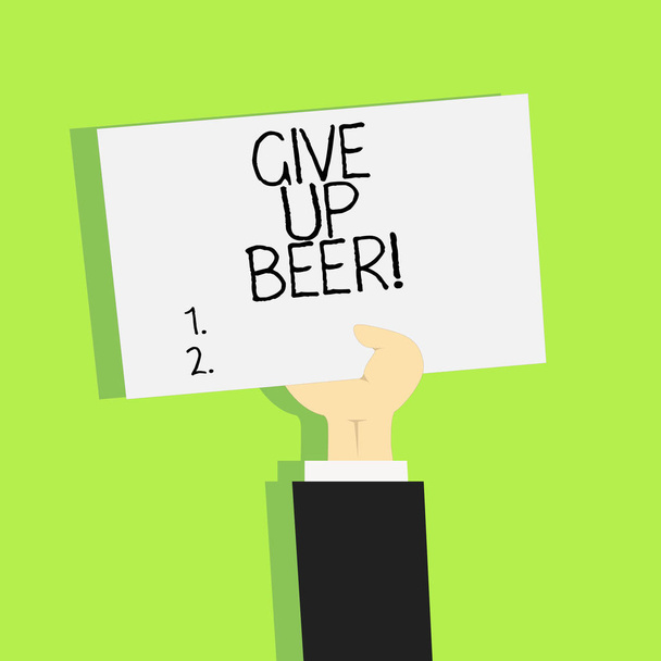 Escrevendo uma nota mostrando Give Up Beer. Foto de negócios mostrando Pare de beber álcool tratamento para dependência dieta saudável
. - Foto, Imagem