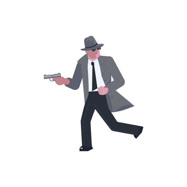 Titokzatos férfi úgy célja egy pisztolyt, és elszalad - Vektor, kép