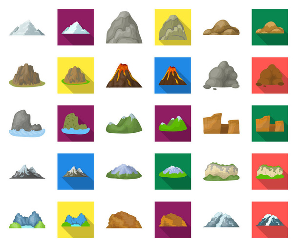 Different mountains cartoon,flat icons in set collection for design.Mountains and landscape vector symbol stock web illustration. - Vektor, Bild