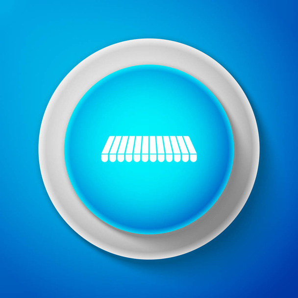 Csíkos napellenző ikon kék háttér elszigetelt. Kültéri napernyő jele. Napellenző ponyva, az üzletek, kávézók és éttermek utcai. Kék kör gombot. Vektoros illusztráció - Vektor, kép