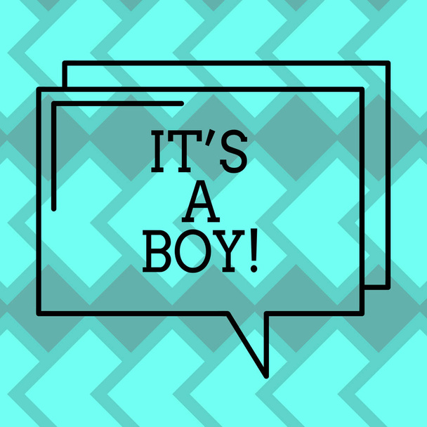 Κείμενο πινακίδα που δείχνει το S A Boy. Εννοιολογική φωτογραφία, περιμένοντας έναν αρσενικό μωρό χαριτωμένο μπλε χρώματα πολλά παιχνίδια αυτοκίνητο ορθογώνιο περίγραμμα διαφανούς κόμικ συννεφάκι ομιλίας φωτογραφία κενό διάστημα. - Φωτογραφία, εικόνα