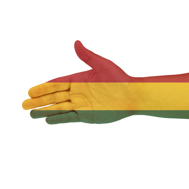 Bolivia flag on hand isolated on white background - Photo, Image