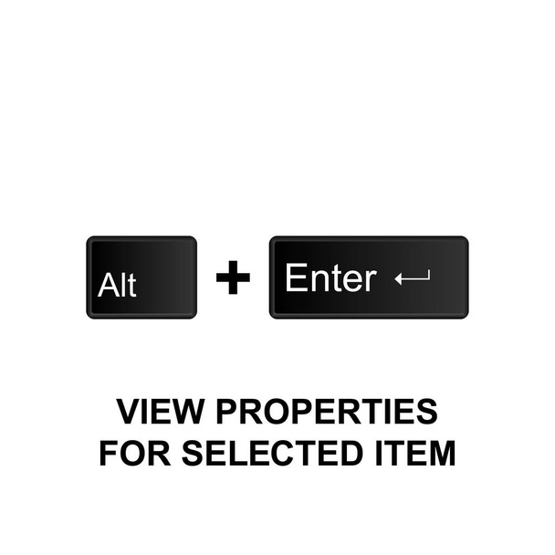 キーボード ショートカットは、選択した項目のアイコンのプロパティを表示します。Web、ロゴ、モバイル アプリは、Ui、Ux の白い背景の上に使用できます。 - ベクター画像
