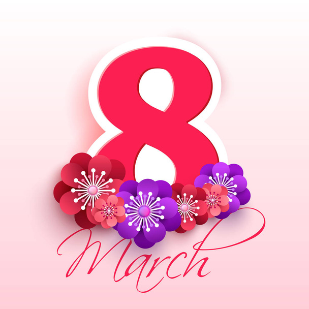 Tarjeta de felicitación floral abstracta con 8 Marzo - tarjeta de felicitación estilo corte de papel, tarjeta de regalo. Día Internacional de la Mujer. Plantilla de diseño de moda Applique. Vector
 - Vector, imagen