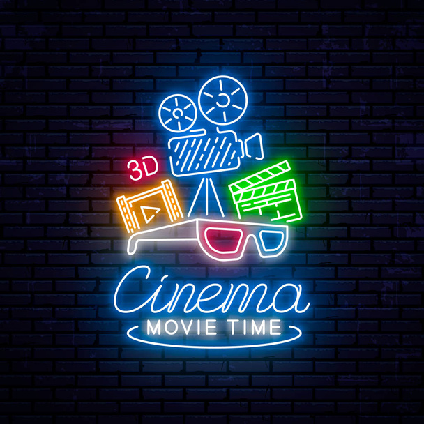 Bright neon sign for the cinema - Vector, Image