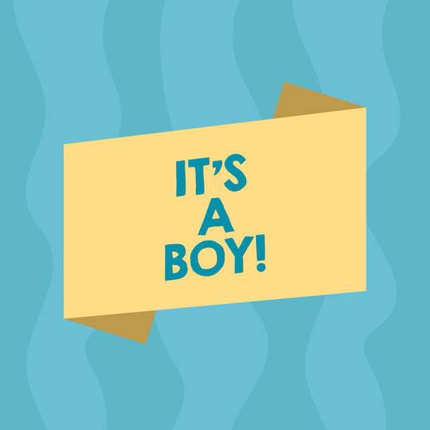 Escrita conceitual mostrando It S A Boy. Foto de negócios mostrando Esperando um bebê masculino bonito cores azuis um monte de brinquedos de carro em branco cor dobrada faixa estilo anúncio cartaz
. - Foto, Imagem