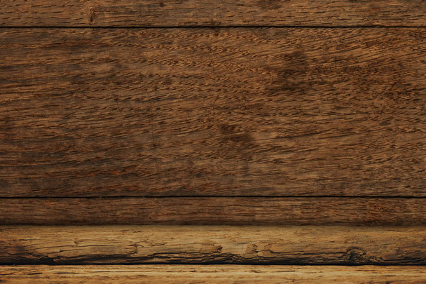 Old oak Wooden table and background wall. - 写真・画像