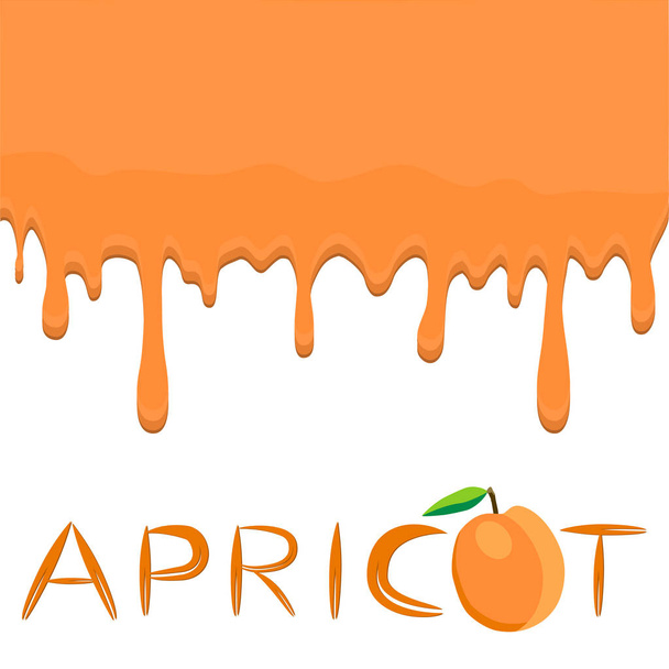 Illustration on theme falling runny apricot drip at sugary cow milk. Apricot pattern consisting of collection drip meal for organic milk beverage. Drip apricot in exclusive milk drink, menu gourmet. - Vector, Image