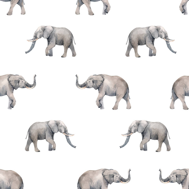 Watercolor elephant seamless vector pattern - Vektor, obrázek