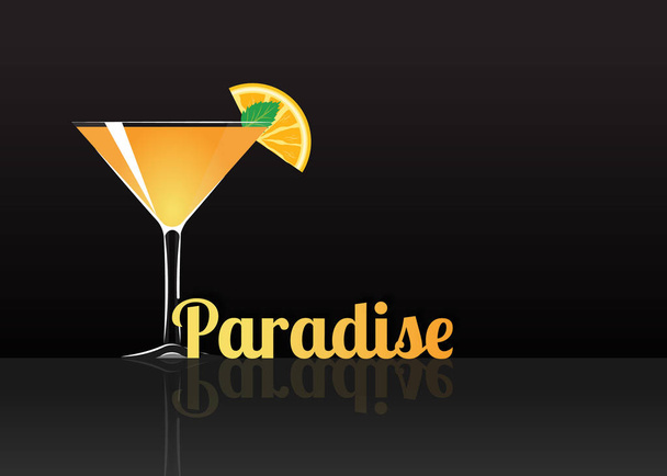 Official cocktail icon, The Unforgettable Paradise cartoon illustration for bar or restoration  alcohol menu in elegant style on mirrored surface. - Vektor, Bild