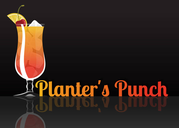 Official cocktail icon, The Unforgettable Planter's Punch cartoon illustration for bar or restoration  alcohol menu in elegant style on mirrored surface. - Vector, imagen