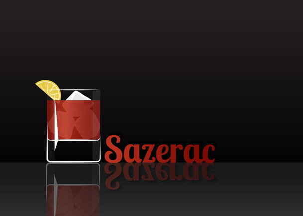 Official cocktail icon, The Unforgettable Sazerac cartoon illustration for bar or restoration  alcohol menu in elegant style on mirrored surface. - Vektor, Bild