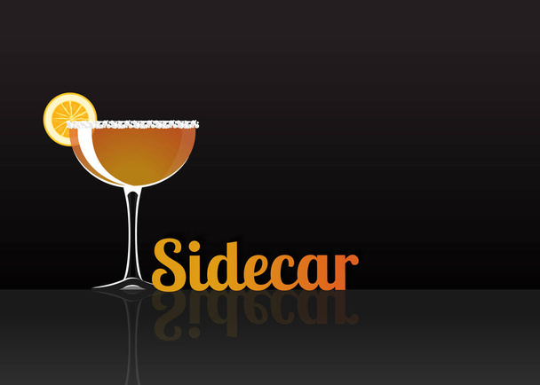 Official cocktail icon, The Unforgettable Sidecar cartoon illustration for bar or restoration  alcohol menu in elegant style on mirrored surface. - Vector, imagen