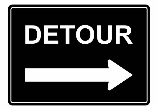 The Detour Sign. Black and white illustration. - Vector, Image