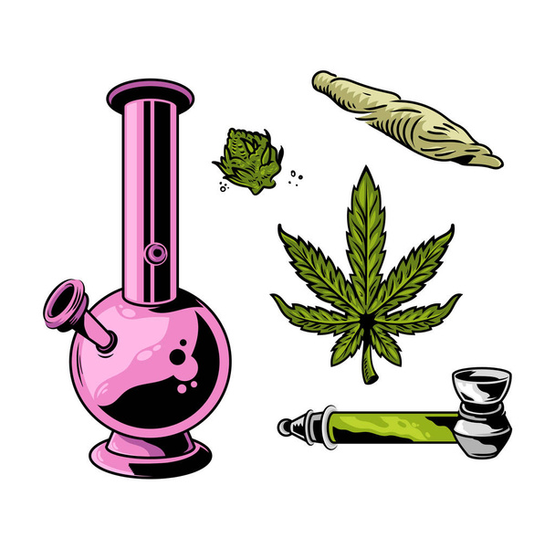 cannabis fumar conjunto
  - Vector, Imagen