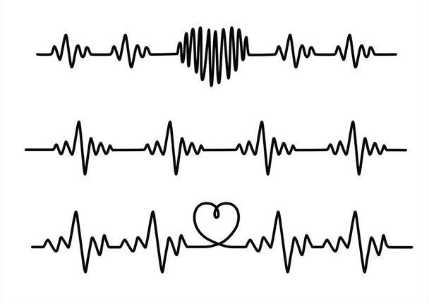 Definir linhas de cardiograma preto isolado em fundo branco
. - Vetor, Imagem