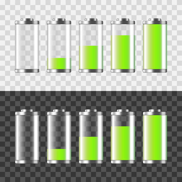 Opladen van de batterij geïsoleerd op witte en donkere fotorealistische vectorillustratie - Vector, afbeelding