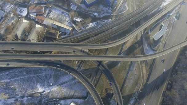 4k footage road transport interchange near the winter forest. - Photo, Image