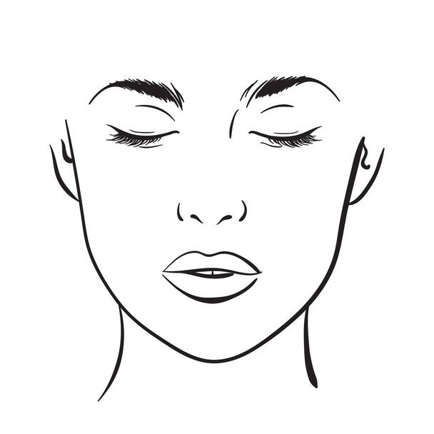Bellissimo ritratto di donna. Grafico facciale Makeup Artist Blank Template. Illustrazione vettoriale - Vettoriali, immagini