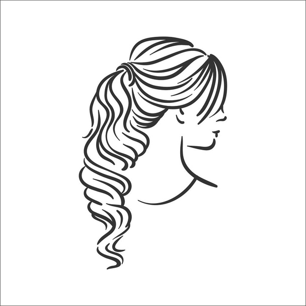 白い背景の上の女性の髪型図のベクトル図コンセプト - ベクター画像