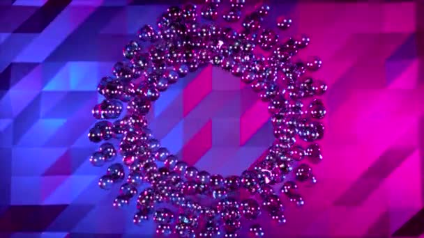 Abstracte animatie van gel water ballen met glitter textuur, draaien op de cirkel op een kleurrijke achtergrond. Kleurrijke abstractie - Video