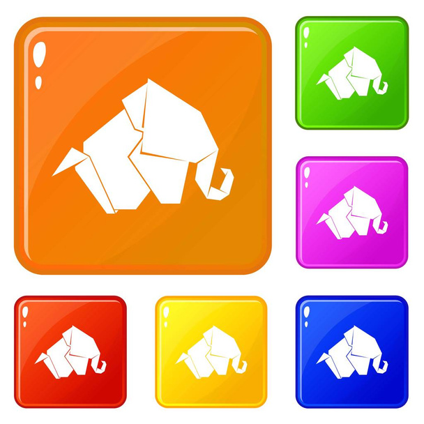Origami elephant icons set vector color - Διάνυσμα, εικόνα