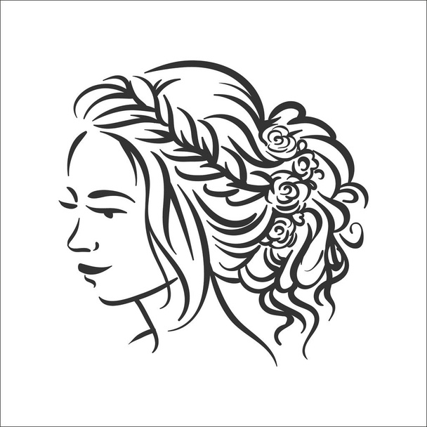 白い背景の上の女性の髪型図のベクトル図コンセプト - ベクター画像
