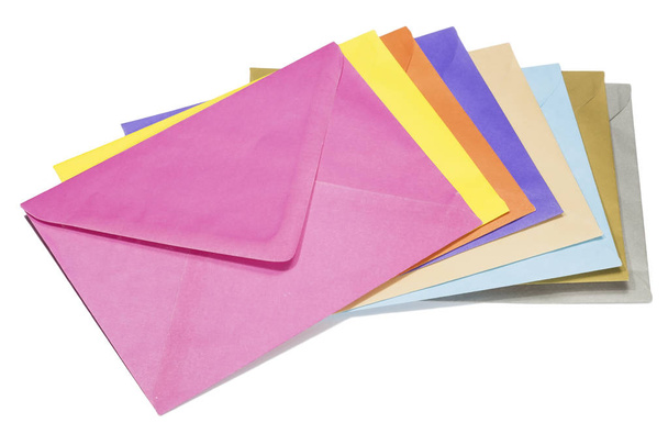 Colorful envelopes isolated on white background - 写真・画像