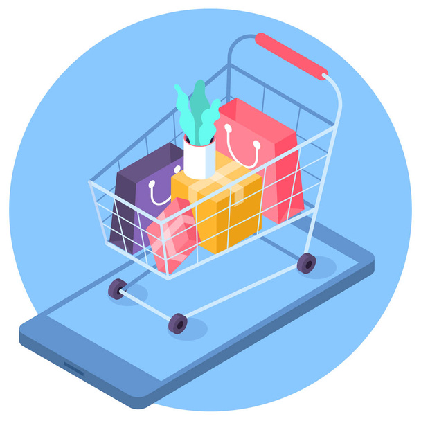 Isometrisches Konzept für mobiles Online-Shopping - Vektor, Bild
