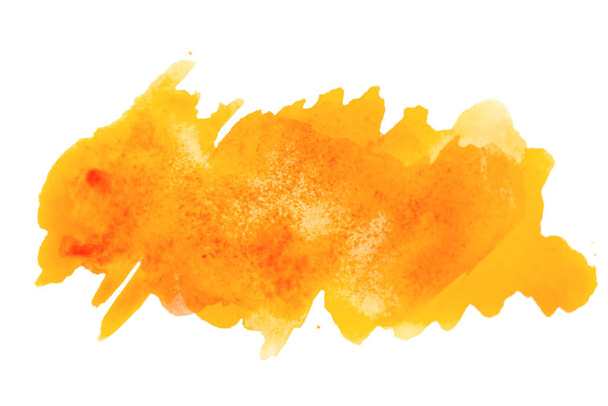 Abstract yellow background. Yellow red orange watercolor blot on white isolated background. - 写真・画像