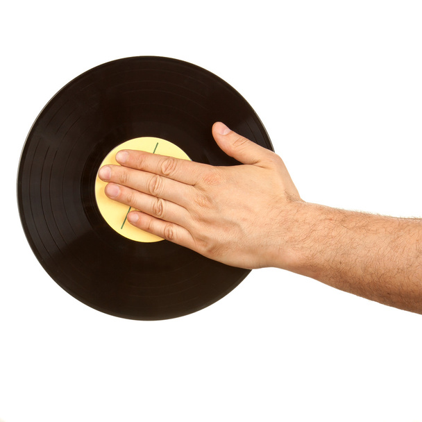 männliche Hand auf Schallplatte - Foto, Bild