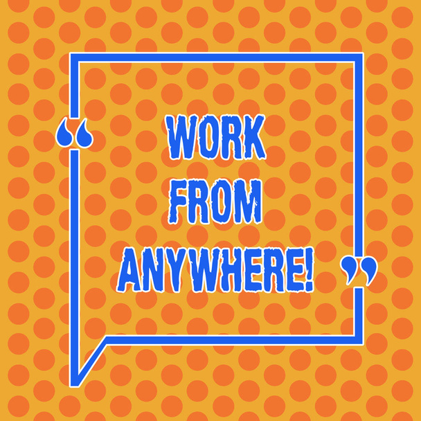 Writing note showing Work From Anywhere. Business photo showcasing self employed and hired to work for different companies Round Punch Holes Small Color Circles in Seamless Repeat Pattern. - Photo, Image