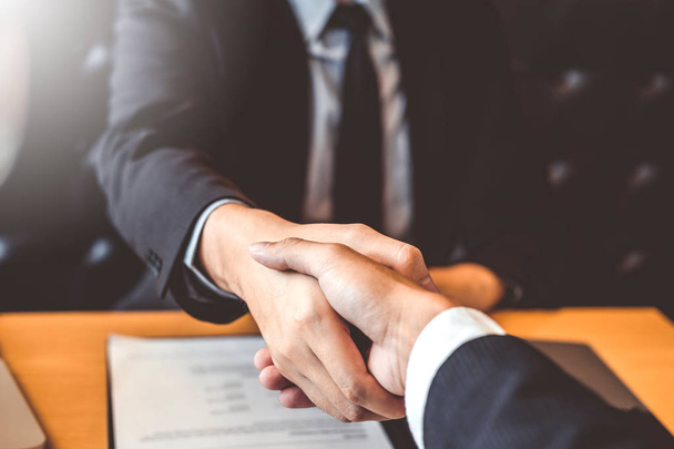 Shaking hands Business people greeting new colleagues while job interviewing shaking hands meeting Planning after during job interview Concept - Photo, Image