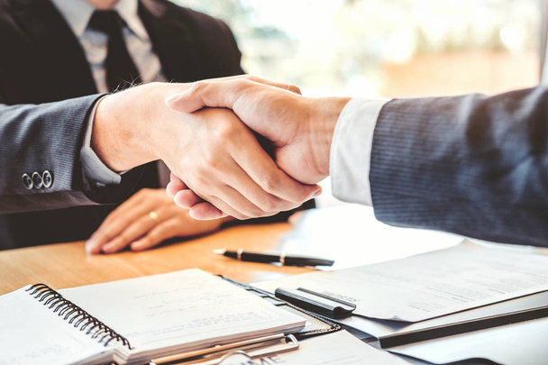 Shaking hands Business people greeting new colleagues while job interviewing shaking hands meeting Planning after during job interview Concept - Photo, Image