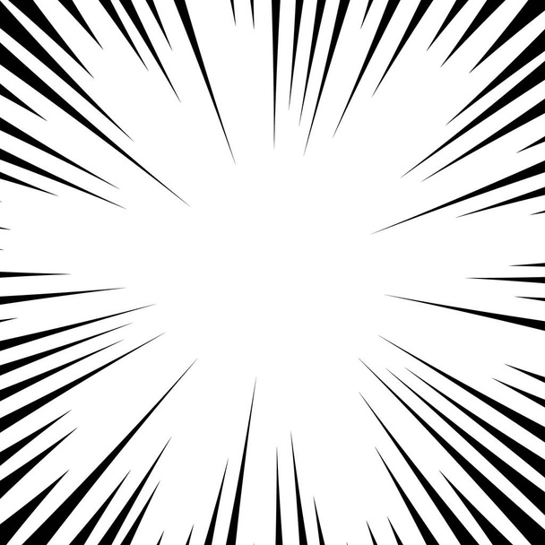 Libro de historietas blanco y negro líneas radiales de fondo. Acción de superhéroe, fondo de explosión, marco de velocidad manga, ilustración de vectores - Vector, Imagen