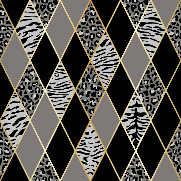 Animal Black and Gray Geometric Seamless Pattern - Vector, imagen