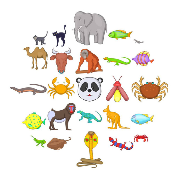 Animales de la selva iconos conjunto, estilo de dibujos animados
 - Vector, imagen